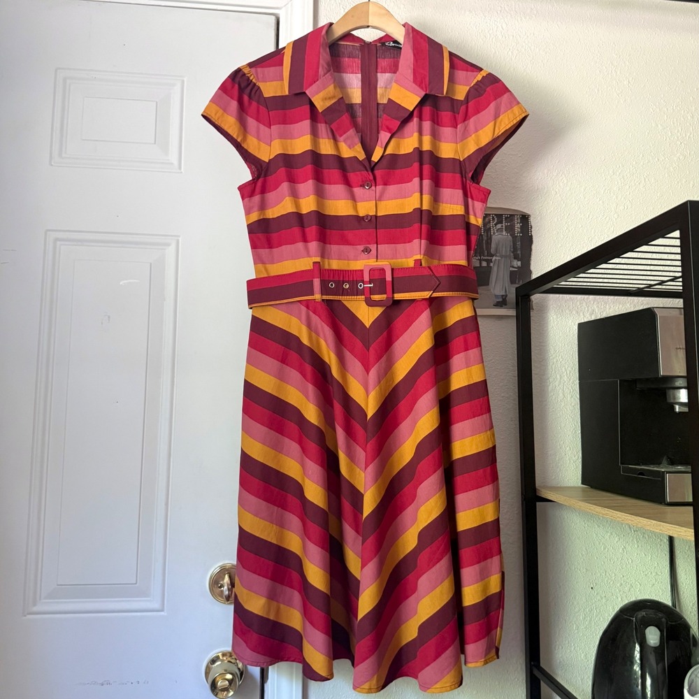 REVIVAL clothing pinup retro multicolor striped cotton short sleeve mini dress